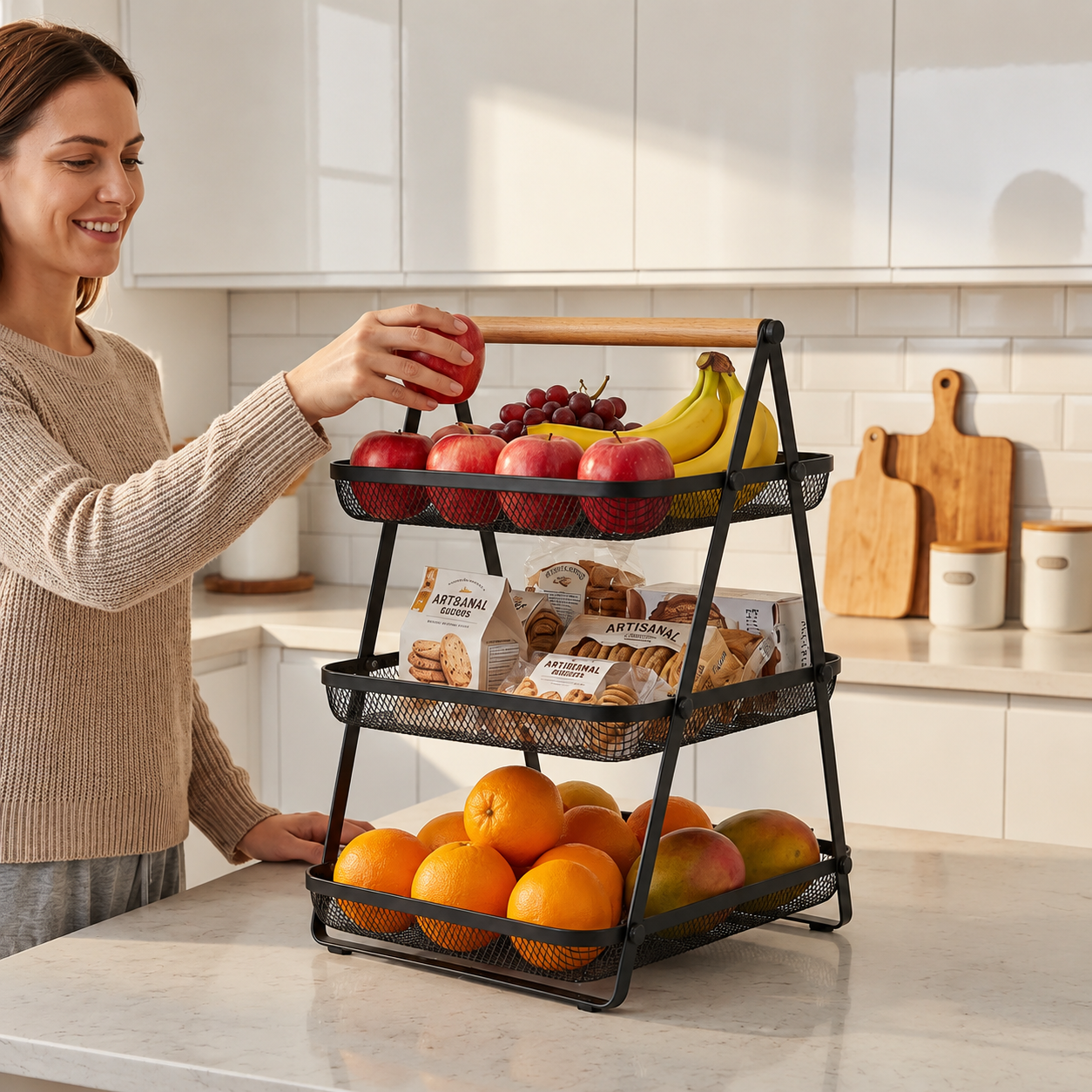 Fruteira de Mesa Organizadora Metálica 3 Andares